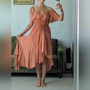 NWT Joie Asymmetrical Dress Fall Floral 100% Silk Off Shoulder Flowy Feminine XS